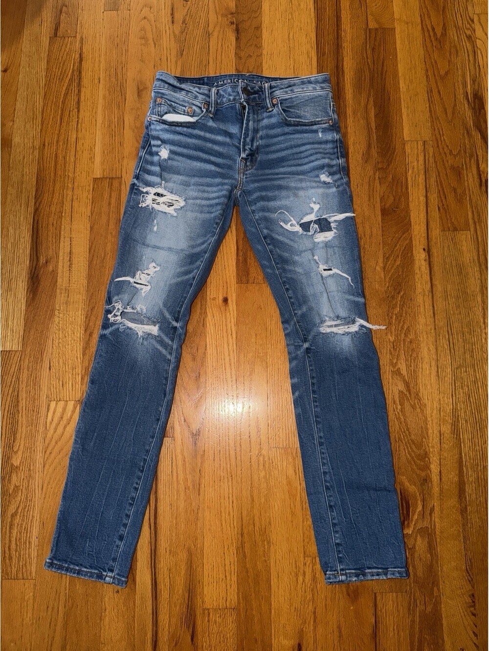 American Eagle AirFlex+ Ripped Distressed Jeans Men’s 28x30 Blue Slim Stretch